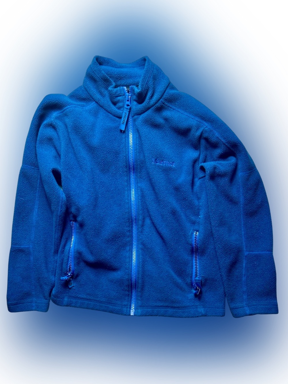 Marmot Boys Fleece Jacket Size Medium M Blue Full Zip Pockets Soft Midlayer GUC